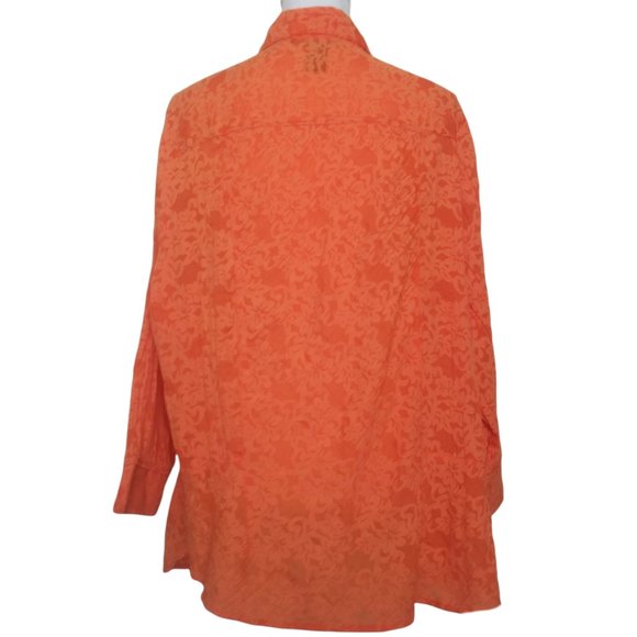 4/$20 Antilia Femme Orange Floral Print Semi Sheer Pleated Blouse 2X Plus Size - Picture 2 of 5